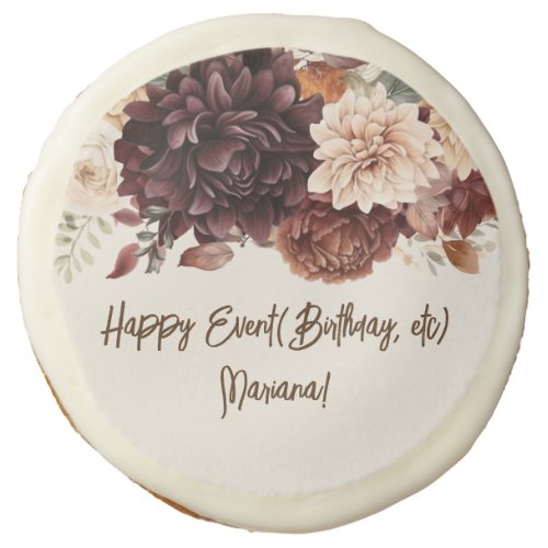 Brown Beige Ivory Flowers Floral Party Sugar Cookie