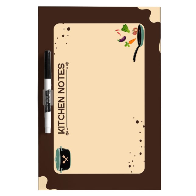 Brown Beige Kitchen Notes Cartoon Drawings Dry Erase Board (Front)