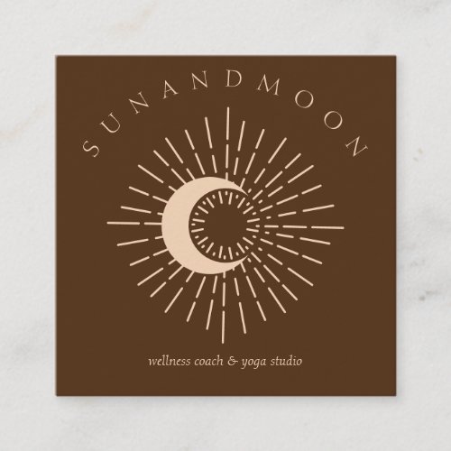 Brown Beige Minimal Modern Celestial Sun Moon Square Business Card
