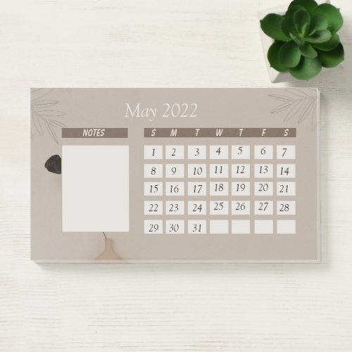 Brown Beige Minimalist Monthly Calendar Post_it Notes