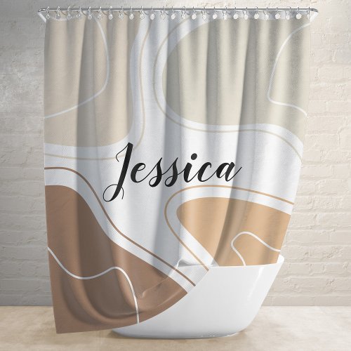 Brown Beige Modern Geometric Shapes Pattern Name Shower Curtain