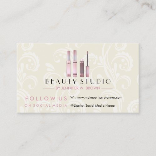 Brown Beige pink Lipstick Makeup Business Card