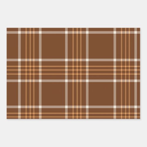 Brown Beige Plaid tartan Checkered Pattern  Wrapping Paper Sheets