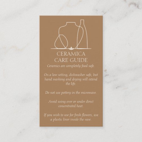 Brown Beige Pottery Vase Ceramic Care Instructions Business Card