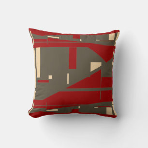 Brown Beige Red Mediterranean Art Mosaic Abstract Throw Pillow