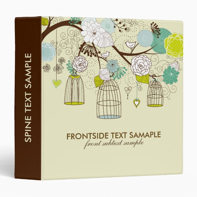 Brown & Beige Retro Bird Cages & Flowers Binder (Front/Spine)
