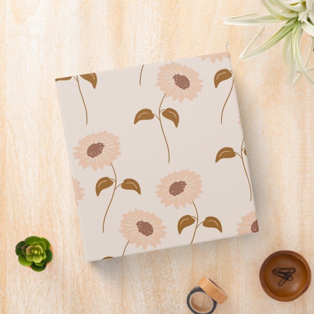 Brown Beige Retro Y2K Hippie Sunflower Pattern 3 Ring Binder (In Situ)