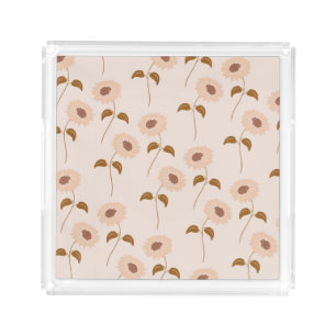 Brown Beige Retro Y2K Hippie Sunflower Pattern Acrylic Tray