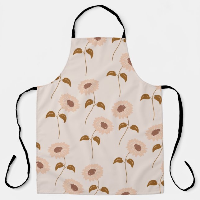 Brown Beige Retro Y2K Hippie Sunflower Pattern Apron (Front)