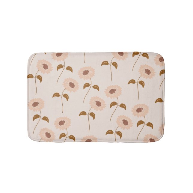 Brown Beige Retro Y2K Hippie Sunflower Pattern Bath Mat (Front)