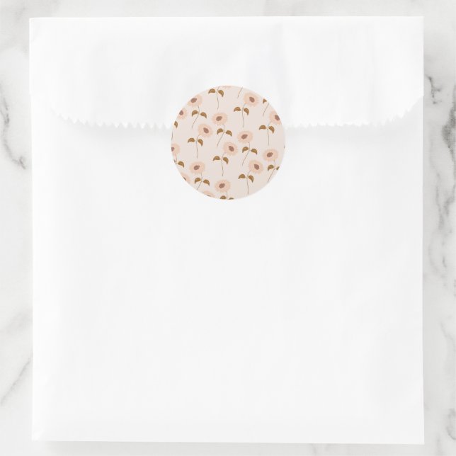 Brown Beige Retro Y2K Hippie Sunflower Pattern Classic Round Sticker (Bag)