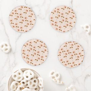 Brown Beige Retro Y2K Hippie Sunflower Pattern Coaster Set