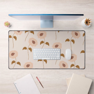 Brown Beige Retro Y2K Hippie Sunflower Pattern Desk Mat