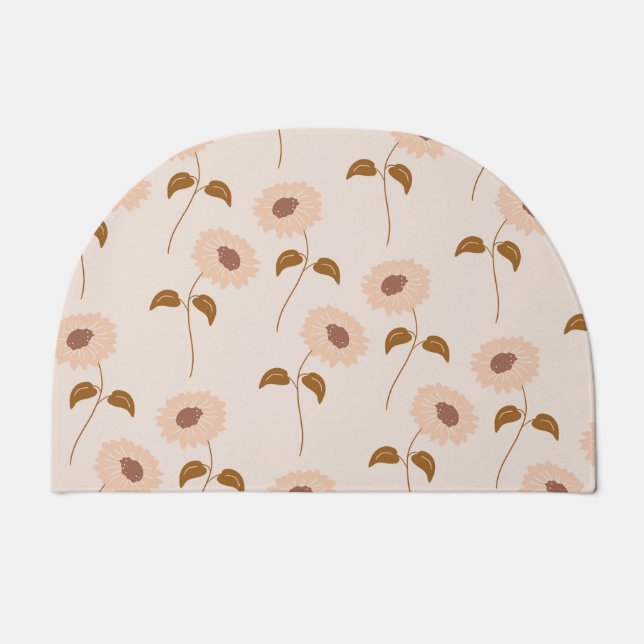 Brown Beige Retro Y2K Hippie Sunflower Pattern Doormat (Front)
