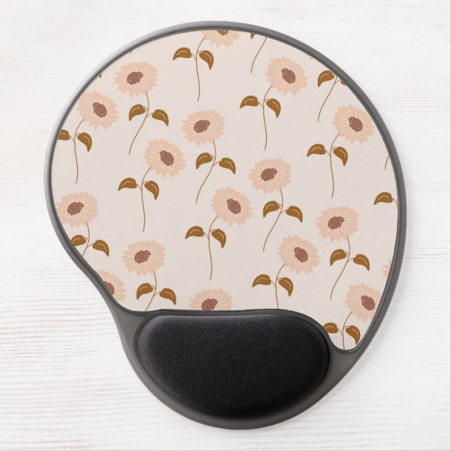 Brown Beige Retro Y2K Hippie Sunflower Pattern Gel Mouse Pad (Front)