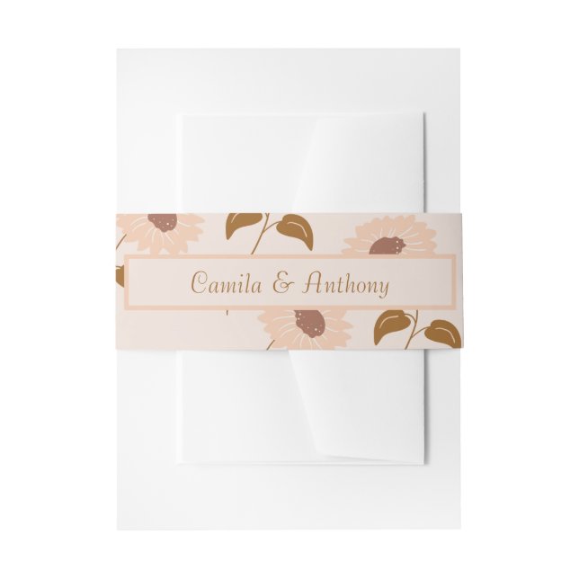 Brown Beige Retro Y2K Hippie Sunflower Pattern Invitation Belly Band (Front Example)