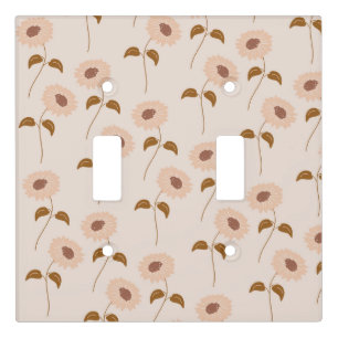 Brown Beige Retro Y2K Hippie Sunflower Pattern Light Switch Cover