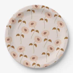 Brown Beige Retro Y2K Hippie Sunflower Pattern Paper Plates