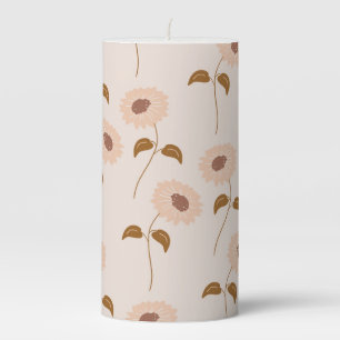 Brown Beige Retro Y2K Hippie Sunflower Pattern Pillar Candle