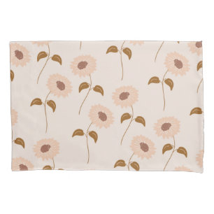 Brown Beige Retro Y2K Hippie Sunflower Pattern Pillow Case