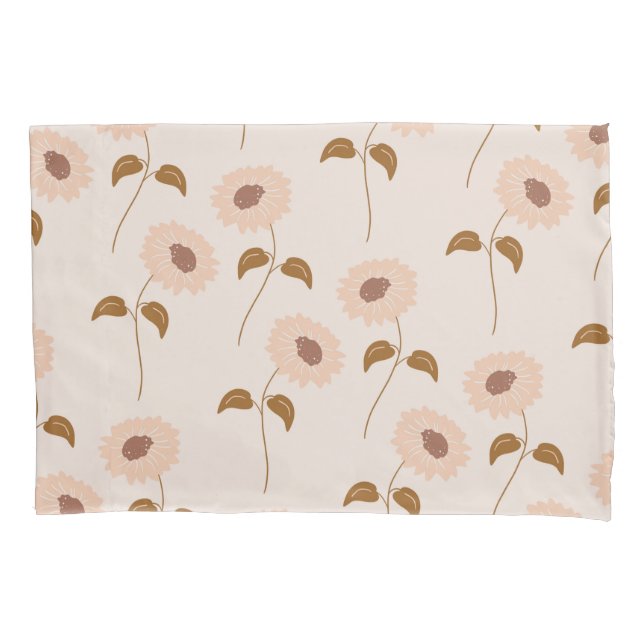 Brown Beige Retro Y2K Hippie Sunflower Pattern Pillow Case (Front)
