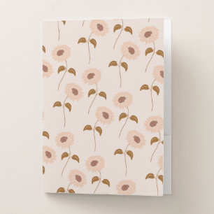 Brown Beige Retro Y2K Hippie Sunflower Pattern Pocket Folder