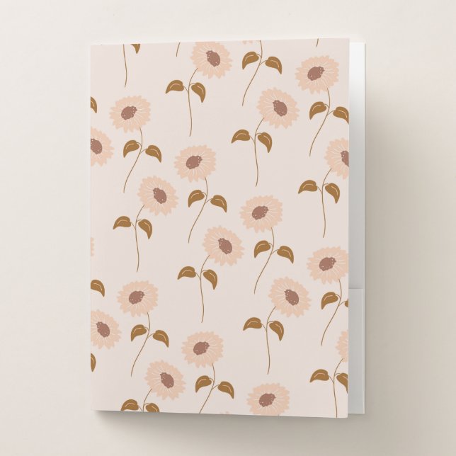 Brown Beige Retro Y2K Hippie Sunflower Pattern Pocket Folder (Front)