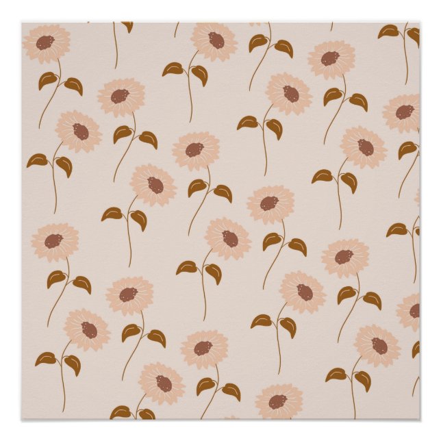 Brown Beige Retro Y2K Hippie Sunflower Pattern Poster (Front)