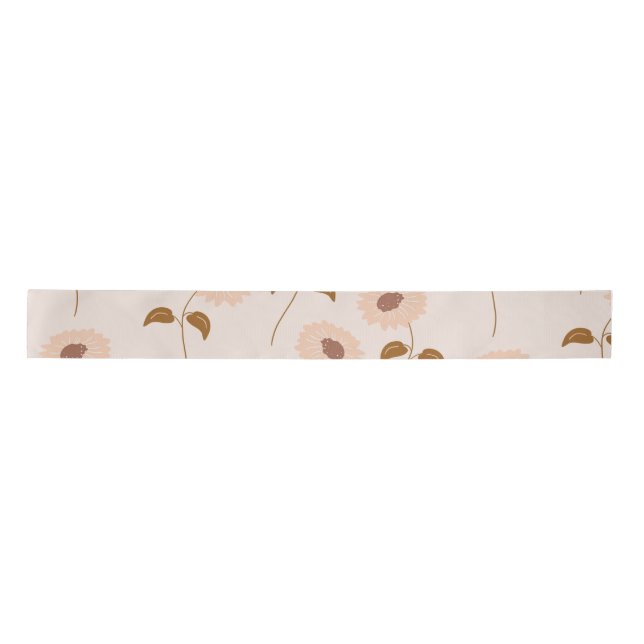 Brown Beige Retro Y2K Hippie Sunflower Pattern Satin Ribbon (Front)