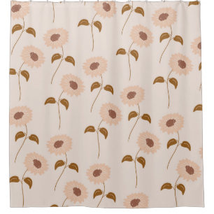 Brown Beige Retro Y2K Hippie Sunflower Pattern Shower Curtain