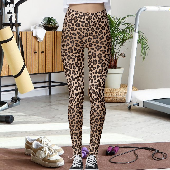 Brown Beige Safari Wild Cat Skin Leopard Pattern Leggings (Creator Uploaded)