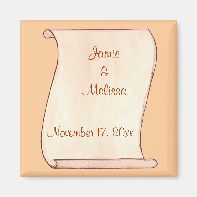 Brown & Beige Scroll Save the date Wedding Magnets (Front)