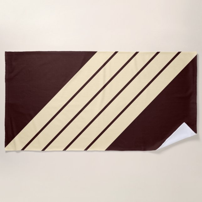 Brown Beige Striped 70s 80s Classic Retro Stripes Beach Towel (Front)