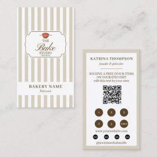 Brown Beige Stripes Bakery Logo Loyalty Punch Business Card