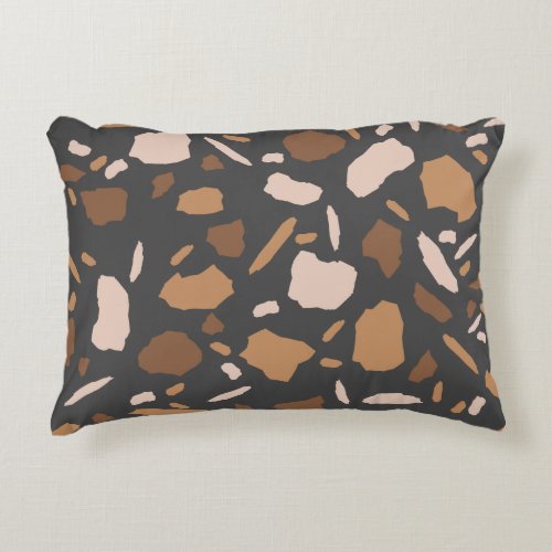 Brown Beige  Tan and Gray Terrazzo Marble  Accent Pillow