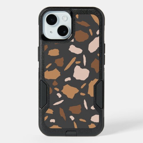Brown Beige  Tan and Gray Terrazzo Marble  iPhone 15 Case