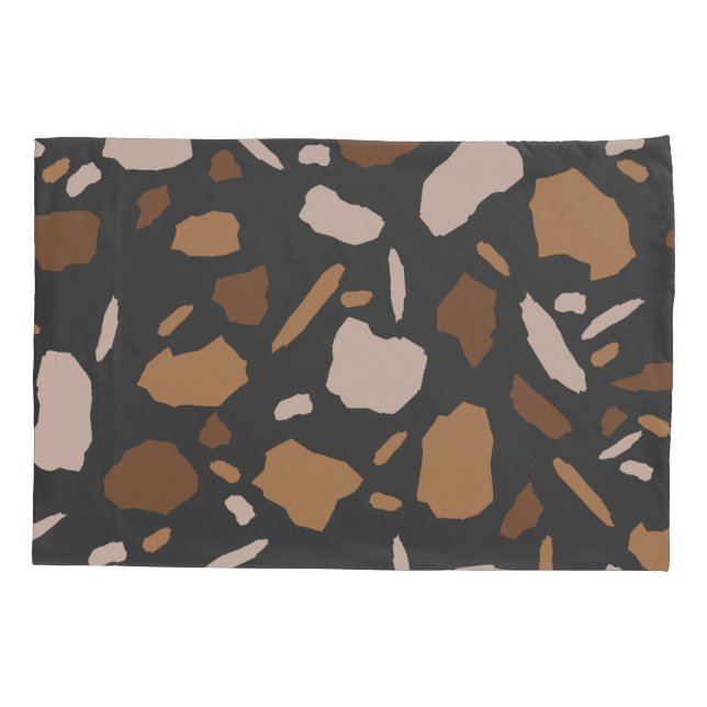 Brown, Beige,  Tan and Gray Terrazzo Marble  Pillow Case (Back)