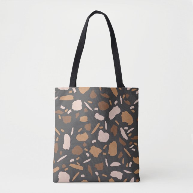 Brown, Beige,  Tan and Gray Terrazzo Marble Tote Bag (Front)