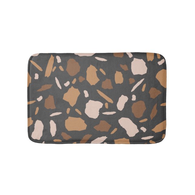 Brown, Beige,  Tan and Gray Terrazzo Pattern  Bath Mat (Front)