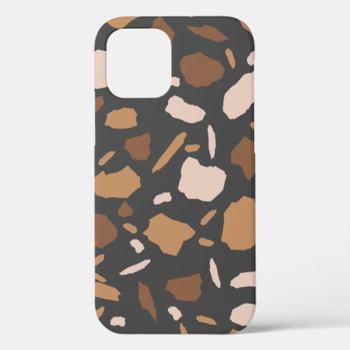 Brown Beige  Tan and Gray Terrazzo Pattern  iPhone 12 Case