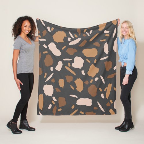 Brown Beige  Tan and Gray Terrazzo Pattern Fleece Blanket