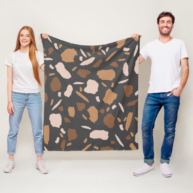 Brown, Beige,  Tan and Gray Terrazzo Pattern Fleece Blanket (In Situ)
