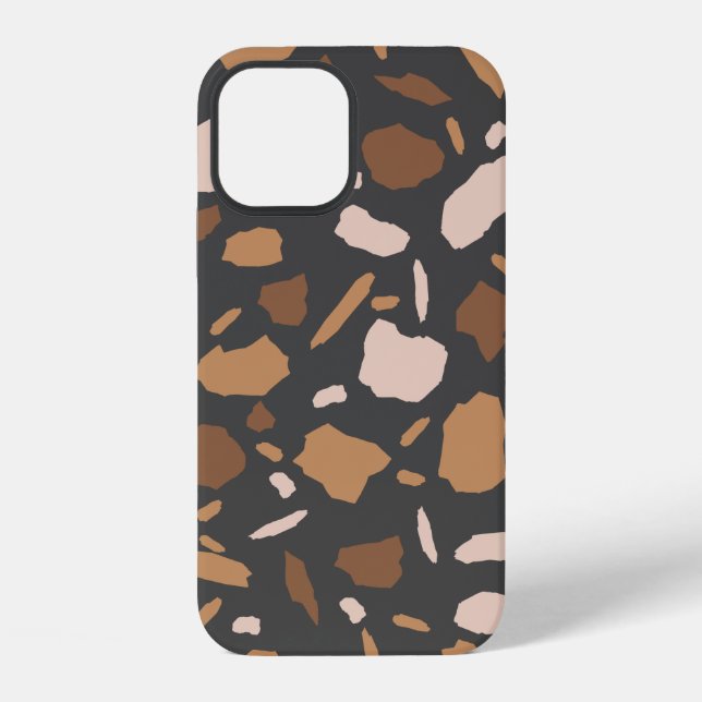 Brown, Beige,  Tan and Gray Terrazzo Pattern  Iphone Case (Back)