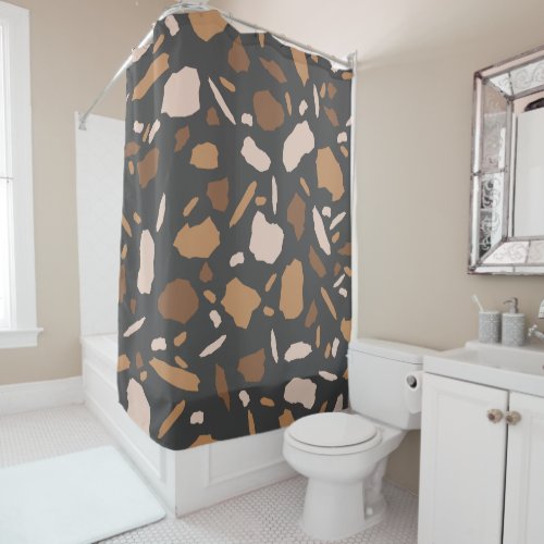 Brown Beige  Tan and Gray Terrazzo Pattern  Shower Curtain