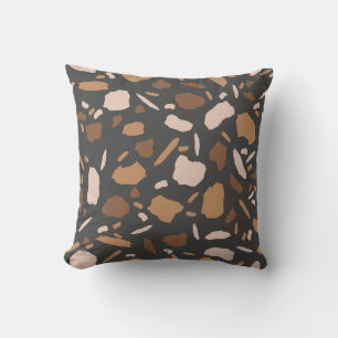 Brown, Beige,  Tan and Gray Terrazzo Pattern  Throw Pillow