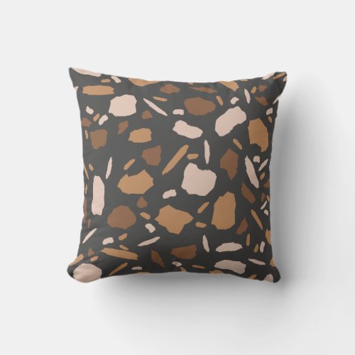 Brown Beige  Tan and Gray Terrazzo Pattern  Throw Pillow