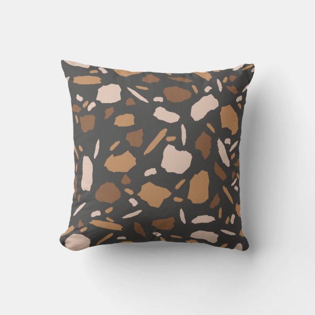 Brown, Beige,  Tan and Gray Terrazzo Pattern  Throw Pillow (Front)
