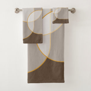 Brown, Beige, Tan & Gold Abstract Arch Pattern Bath Towel Set