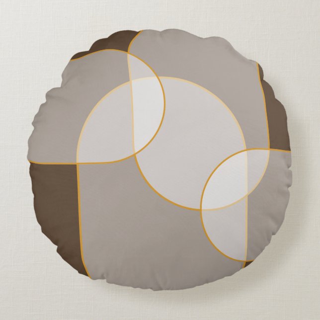 Brown, Beige, Tan & Gold Abstract Arch Pattern  Round Pillow (Front)