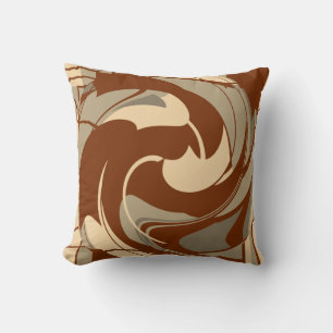 Brown Beige Tan Mediterranean Art Floral Mosaic Throw Pillow